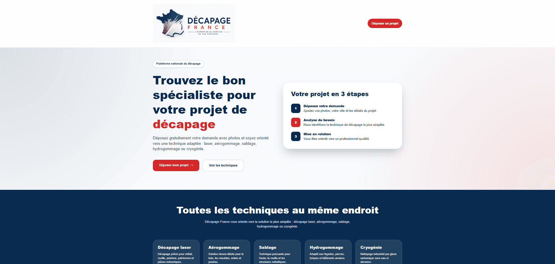 Aperçu de la plateforme Décapage France